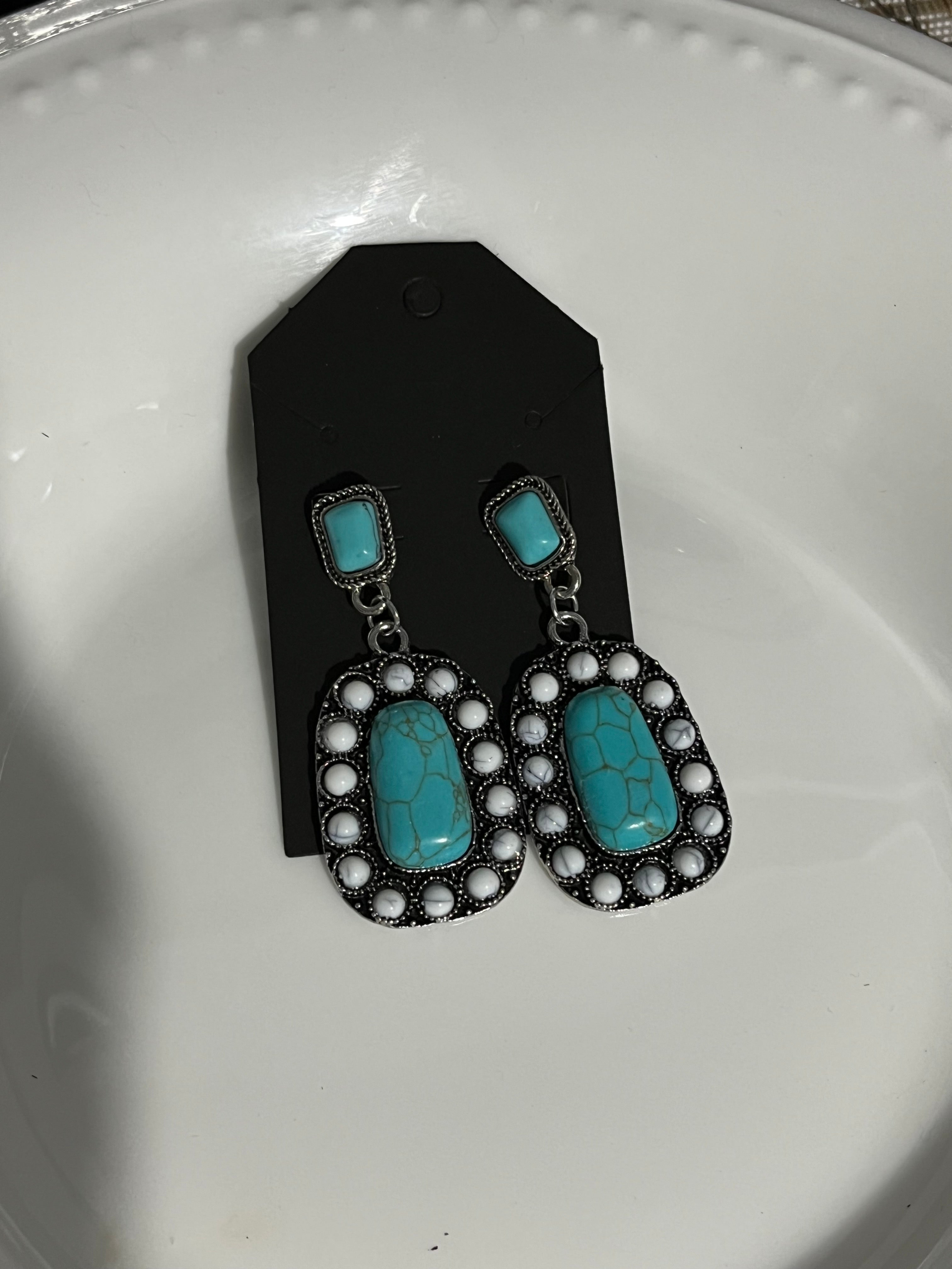 Square Round Turquoise Earrings
