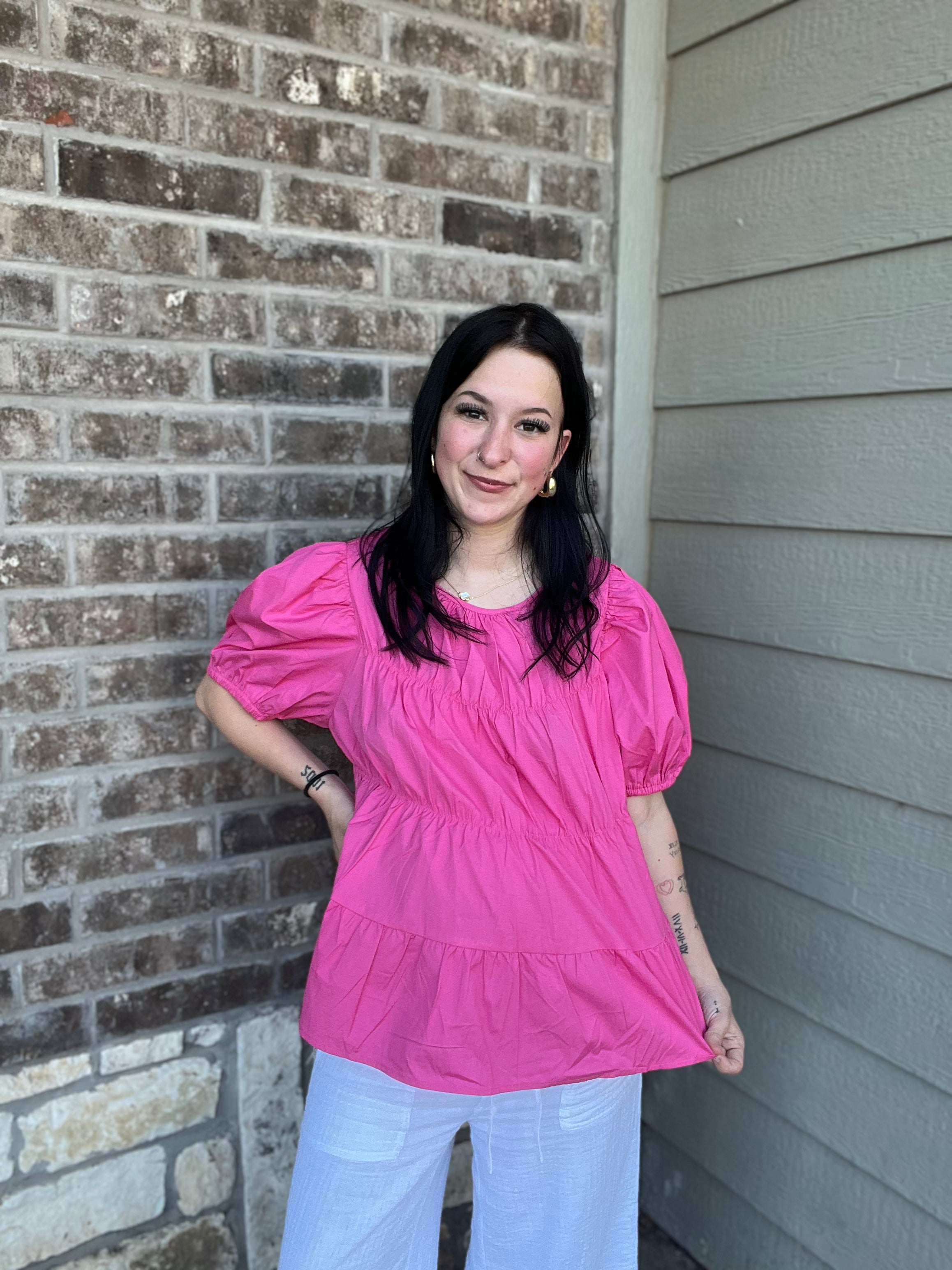 Pink Puff Sleeve Blouse