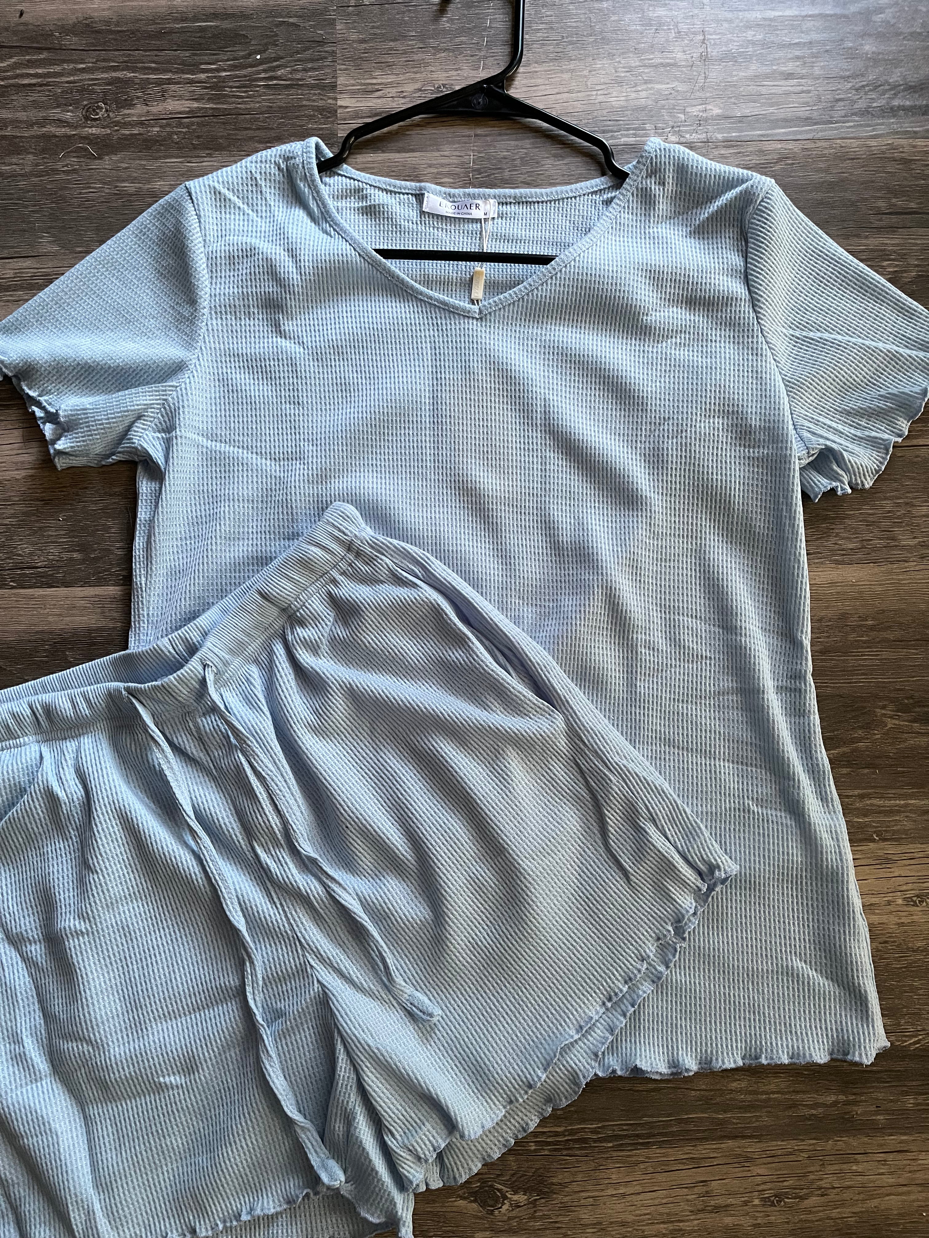 Light Blue Waffle Knit Set