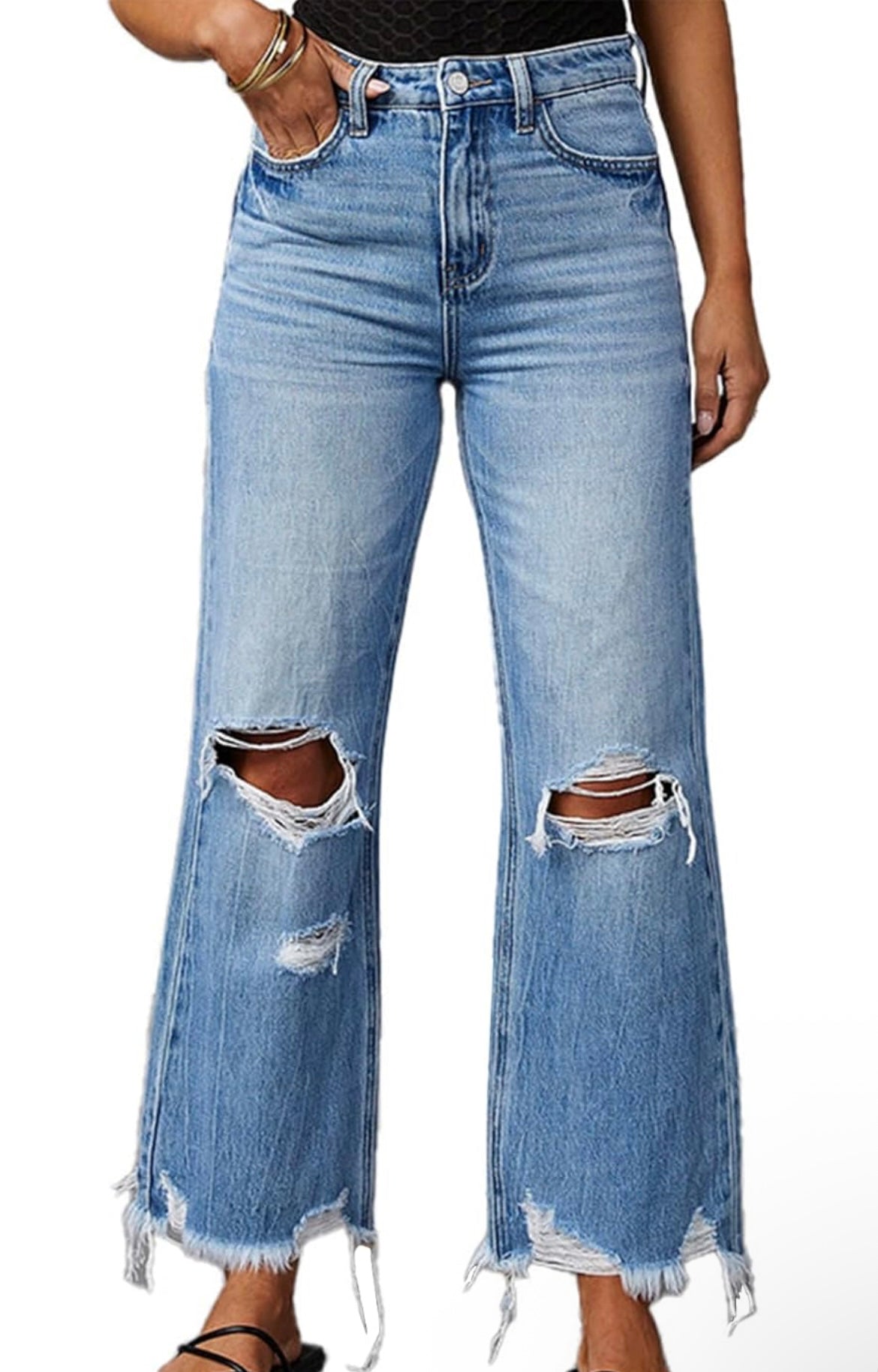 Distressed Wide Leg Jeans
